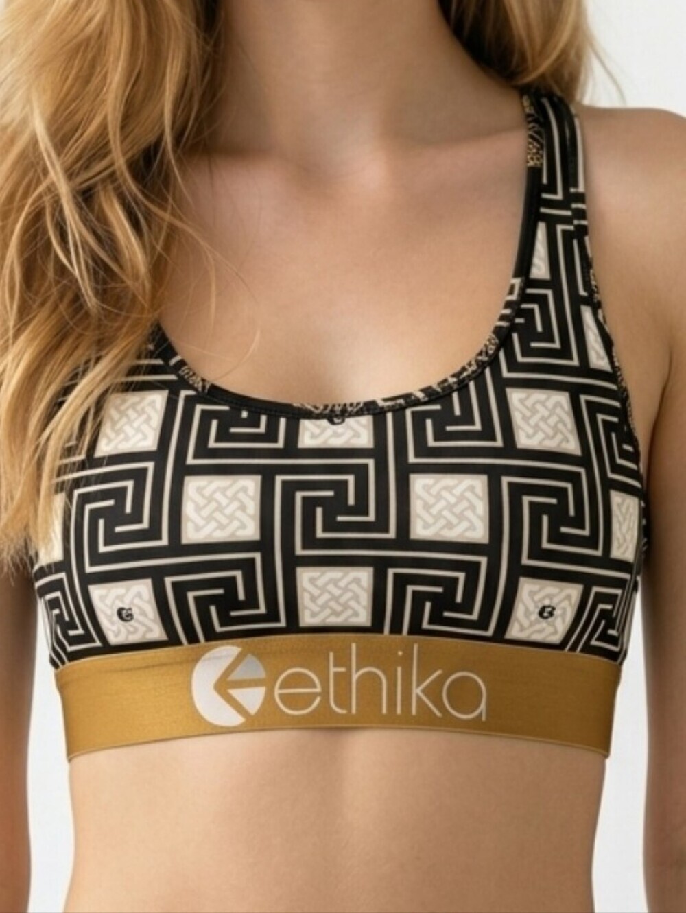 Ethika Big Steppa Geometric Pattern Racerback Sports Bra Size S